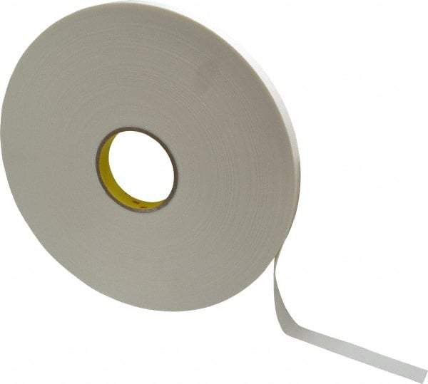 3M - 3/4" x 72 Yd Rubber Adhesive Double Sided Tape - 1/32" Thick, White, Polyethylene Foam Liner, Continuous Roll, Series 4462W - Exact Tool & Supply