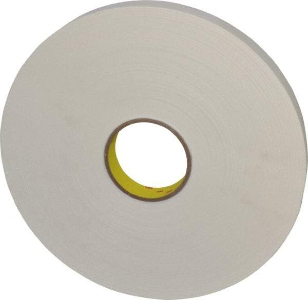 3M - 1" x 72 Yd Rubber Adhesive Double Sided Tape - 1/32" Thick, White, Polyethylene Foam Liner, Continuous Roll, Series 4462W - Exact Tool & Supply