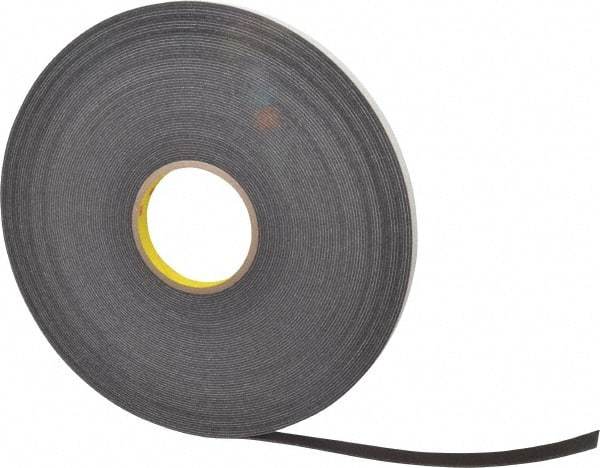 3M - 1/2" x 36 Yd Rubber Adhesive Double Sided Tape - 1/16" Thick, Black, Polyethylene Foam Liner, Continuous Roll, Series 4466B - Exact Tool & Supply