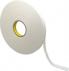 3M - 3/4" x 36 Yd Rubber Adhesive Double Sided Tape - 1/16" Thick, White, Polyethylene Foam Liner, Continuous Roll, Series 4466W - Exact Tool & Supply