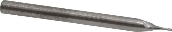 RobbJack - 0.025", 0.075" LOC, 1/8" Shank Diam, 1-1/2" OAL, 2 Flute, Solid Carbide Square End Mill - Single End, Uncoated, Spiral Flute, 30° Helix, Centercutting, Right Hand Cut, Right Hand Flute, Series SR-2 - Exact Tool & Supply