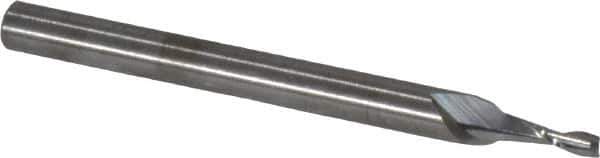 RobbJack - 0.06", 0.18" LOC, 1/8" Shank Diam, 1-1/2" OAL, 2 Flute, Solid Carbide Square End Mill - Single End, Uncoated, Spiral Flute, 30° Helix, Centercutting, Right Hand Cut, Right Hand Flute, Series SR-2 - Exact Tool & Supply