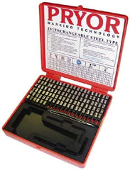 Pryor - 112 Piece, 1/8 Inch Character, Steel Type Set - 9 Character Capacity - Exact Tool & Supply
