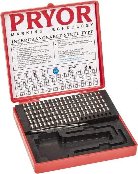 Pryor - 112 Piece, 3/32 Inch Character, Steel Type Set - 12 Character Capacity - Exact Tool & Supply