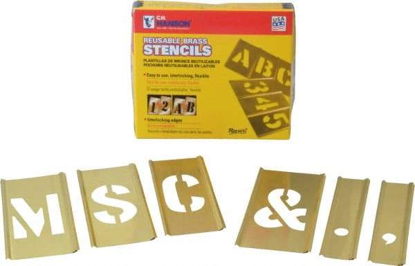 C.H. Hanson - 33 Piece, 2 Inch Character Size, Brass Stencil - Contains Letter Set - Exact Tool & Supply