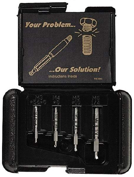 Alden - 4 Piece Screw Extractor/Drill Set - 17/64" Drive, Wooden Box - Exact Tool & Supply