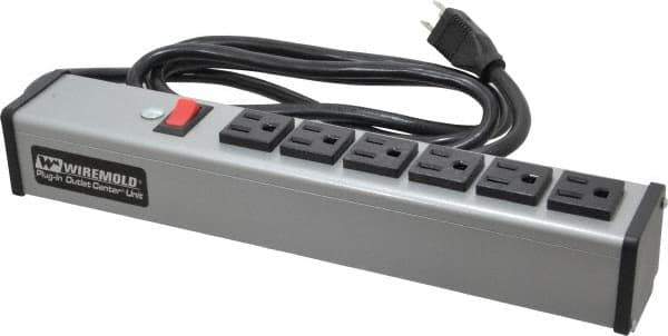 Wiremold - 6 Outlets, 120 Volts, 15 Amps, 6' Cord, Power Outlet Strip - Free Hanging Mount, 5-15 NEMA Configuration, 12-1/4" Strip, cULus Listed - Exact Tool & Supply