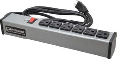 Wiremold - 6 Outlets, 120 Volts, 15 Amps, 6' Cord, Power Outlet Strip - Free Hanging Mount, 5-15 NEMA Configuration, 12-1/4" Strip, cULus Listed - Exact Tool & Supply