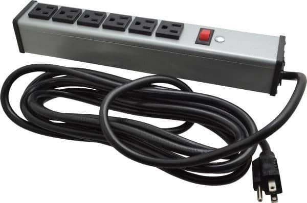Wiremold - 6 Outlets, 120 Volts, 15 Amps, 15' Cord, Power Outlet Strip - Free Hanging Mount, 5-15 NEMA Configuration, 12-1/4" Strip, cULus Listed - Exact Tool & Supply