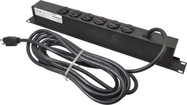 Wiremold - 6 Outlets, 120 Volts, 15 Amps, 15' Cord, Power Outlet Strip - Rack Mount, 6 Back NEMA Configuration, 19" Strip - Exact Tool & Supply