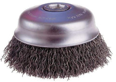 Osborn - 3-1/2" Diam, 5/8-11 Threaded Arbor, Steel Fill Cup Brush - 0.006 Wire Diam, 1" Trim Length, 7,500 Max RPM - Exact Tool & Supply