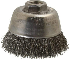 Osborn - 3-1/2" Diam, 5/8-11 Threaded Arbor, Steel Fill Cup Brush - 0.02 Wire Diam, 1" Trim Length, 7,500 Max RPM - Exact Tool & Supply