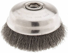 Osborn - 5" Diam, 5/8-11 Threaded Arbor, Steel Fill Cup Brush - 0.0118 Wire Diam, 1-1/2" Trim Length, 8,000 Max RPM - Exact Tool & Supply