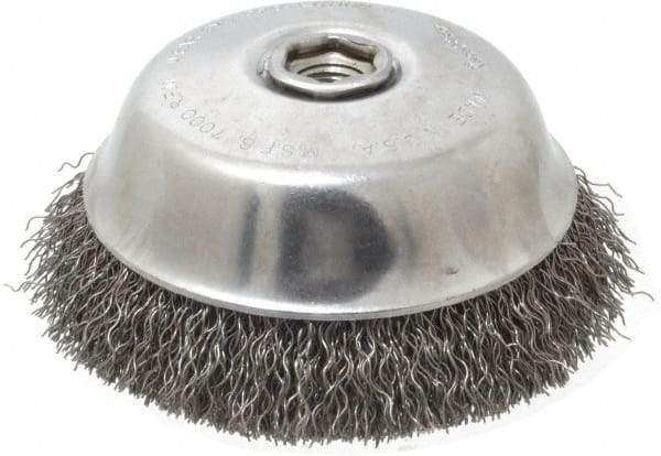 Osborn - 6" Diam, 5/8-11 Threaded Arbor, Steel Fill Cup Brush - 0.02 Wire Diam, 1-1/2" Trim Length, 7,000 Max RPM - Exact Tool & Supply