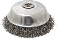 Osborn - 6" Diam, 5/8-11 Threaded Arbor, Steel Fill Cup Brush - 0.02 Wire Diam, 1-1/2" Trim Length, 7,000 Max RPM - Exact Tool & Supply