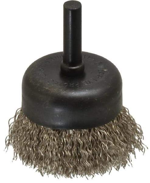 Osborn - 1-3/4" Diam, 1/4" Shank Diam, Stainless Steel Fill Cup Brush - 0.0118 Wire Diam, 1/2" Trim Length, 13,000 Max RPM - Exact Tool & Supply