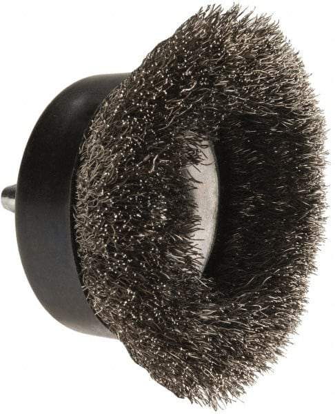 Osborn - 2-1/2" Diam, 1/4" Shank Diam, Stainless Steel Fill Cup Brush - 0.008 Wire Diam, 5/8" Trim Length, 4,500 Max RPM - Exact Tool & Supply