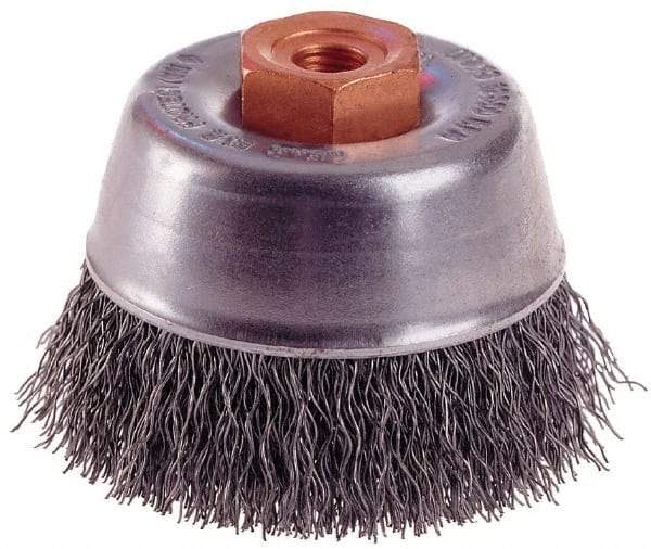 Osborn - 2-3/4" Diam, M14x2.00 Threaded Arbor, Steel Fill Cup Brush - 0.014 Wire Diam, 1" Trim Length, 14,000 Max RPM - Exact Tool & Supply