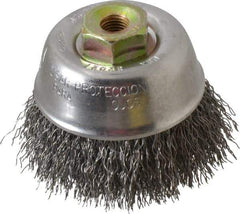 Osborn - 2-3/4" Diam, M10x1.25 Threaded Arbor, Steel Fill Cup Brush - 0.014 Wire Diam, 1" Trim Length, 14,000 Max RPM - Exact Tool & Supply