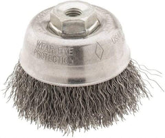 Osborn - 2-3/4" Diam, M10x1.50 Threaded Arbor, Steel Fill Cup Brush - 0.014 Wire Diam, 1" Trim Length, 14,000 Max RPM - Exact Tool & Supply