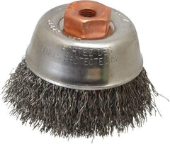 Osborn - 2-3/4" Diam, 3/8-24 Threaded Arbor, Steel Fill Cup Brush - 0.014 Wire Diam, 1" Trim Length, 14,000 Max RPM - Exact Tool & Supply
