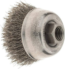 Osborn - 2-3/4" Diam, 5/8-11 Threaded Arbor, Steel Fill Cup Brush - 0.014 Wire Diam, 1" Trim Length, 14,000 Max RPM - Exact Tool & Supply