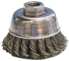 Osborn - 2-3/4" Diam, 1/2-13 Threaded Arbor, Stainless Steel Fill Cup Brush - 0.014 Wire Diam, 14,000 Max RPM - Exact Tool & Supply