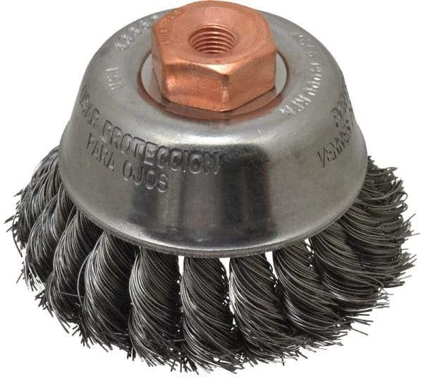 Osborn - 2-3/4" Diam, 3/8-24 Threaded Arbor, Steel Fill Cup Brush - 0.014 Wire Diam, 14,000 Max RPM - Exact Tool & Supply