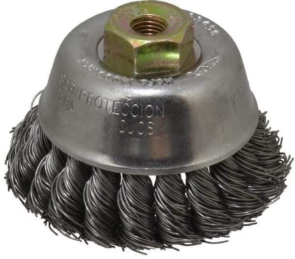 Osborn - 2-3/4" Diam, M10x1.25 Threaded Arbor, Steel Fill Cup Brush - 0.02 Wire Diam, 14,000 Max RPM - Exact Tool & Supply
