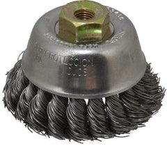 Osborn - 2-3/4" Diam, M10x1.25 Threaded Arbor, Steel Fill Cup Brush - 0.02 Wire Diam, 14,000 Max RPM - Exact Tool & Supply