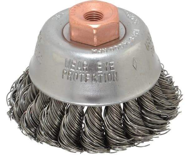 Osborn - 2-3/4" Diam, 3/8-24 Threaded Arbor, Steel Fill Cup Brush - 0.02 Wire Diam, 14,000 Max RPM - Exact Tool & Supply