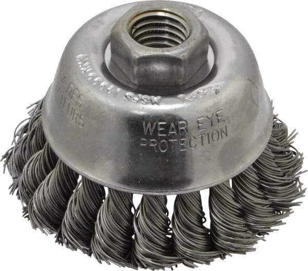 Osborn - 2-3/4" Diam, 5/8-11 Threaded Arbor, Steel Fill Cup Brush - 0.02 Wire Diam, 14,000 Max RPM - Exact Tool & Supply