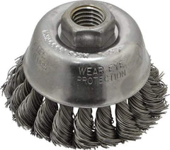 Osborn - 2-3/4" Diam, 5/8-11 Threaded Arbor, Steel Fill Cup Brush - 0.02 Wire Diam, 14,000 Max RPM - Exact Tool & Supply
