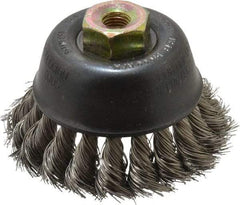 Osborn - 2-3/4" Diam, M10x1.25 Threaded Arbor, Stainless Steel Fill Cup Brush - 0.014 Wire Diam, 14,000 Max RPM - Exact Tool & Supply
