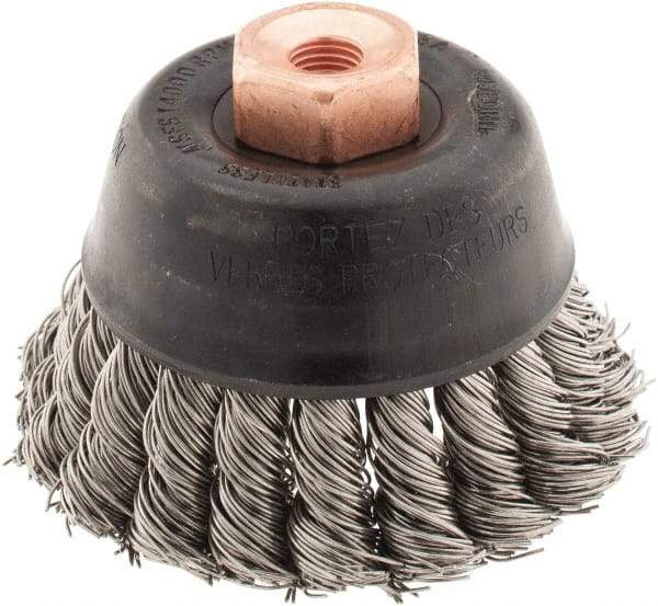 Osborn - 2-3/4" Diam, 3/8-24 Threaded Arbor, Stainless Steel Fill Cup Brush - 0.02 Wire Diam, 14,000 Max RPM - Exact Tool & Supply