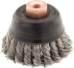 Osborn - 2-3/4" Diam, 3/8-24 Threaded Arbor, Stainless Steel Fill Cup Brush - 0.02 Wire Diam, 14,000 Max RPM - Exact Tool & Supply