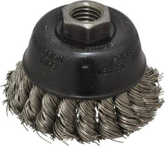 Osborn - 2-3/4" Diam, 5/8-11 Threaded Arbor, Stainless Steel Fill Cup Brush - 0.02 Wire Diam, 14,000 Max RPM - Exact Tool & Supply