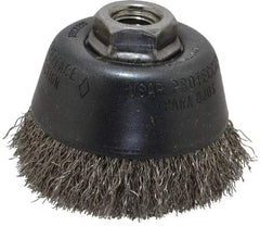 Osborn - 3-1/2" Diam, 5/8-11 Threaded Arbor, Stainless Steel Fill Cup Brush - 0.014 Wire Diam, 7/8" Trim Length, 14,000 Max RPM - Exact Tool & Supply