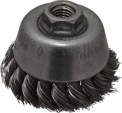 Osborn - 3-1/2" Diam, 5/8-11 Threaded Arbor, Steel Fill Cup Brush - 0.02 Wire Diam, 7/8" Trim Length, 14,000 Max RPM - Exact Tool & Supply