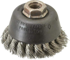 Osborn - 3-1/2" Diam, 5/8-11 Threaded Arbor, Stainless Steel Fill Cup Brush - 0.02 Wire Diam, 7/8" Trim Length, 14,000 Max RPM - Exact Tool & Supply