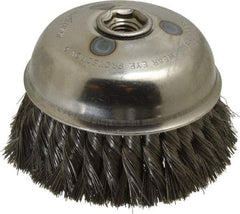 Osborn - 6" Diam, 5/8-11 Threaded Arbor, Steel Fill Cup Brush - 0.014 Wire Diam, 1-3/4" Trim Length, 6,000 Max RPM - Exact Tool & Supply