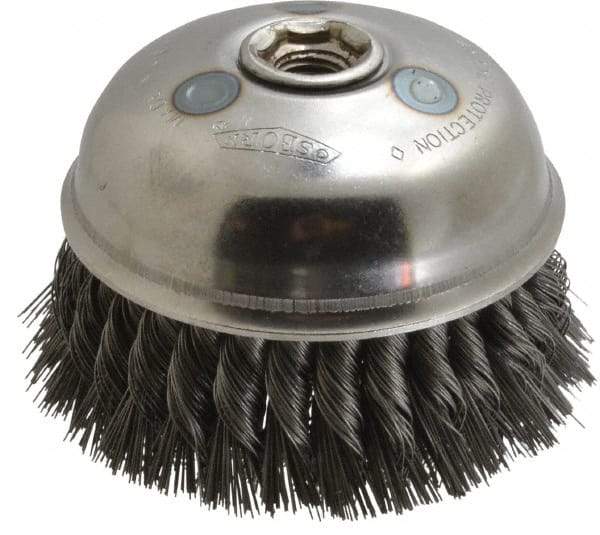 Osborn - 6" Diam, 5/8-11 Threaded Arbor, Steel Fill Cup Brush - 0.02 Wire Diam, 1-3/4" Trim Length, 6,000 Max RPM - Exact Tool & Supply