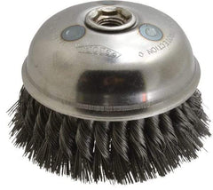 Osborn - 6" Diam, 5/8-11 Threaded Arbor, Steel Fill Cup Brush - 0.02 Wire Diam, 1-3/4" Trim Length, 6,000 Max RPM - Exact Tool & Supply