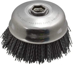 Osborn - 4" Diam, 5/8-11 Threaded Arbor Straight Wire Nylon Cup Brush - Medium Grade, 1-1/2" Trim Length, 6,000 Max RPM - Exact Tool & Supply
