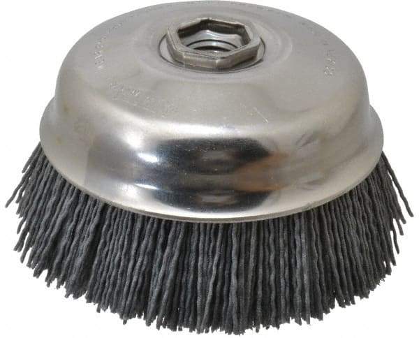 Osborn - 4" Diam, 5/8-11 Threaded Arbor Straight Wire Silicon Carbide Cup Brush - Fine Grade, 1-1/2" Trim Length, 6,000 Max RPM - Exact Tool & Supply