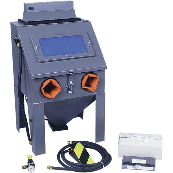 Econoline - 19" Wide x 33" High x 17" Deep Sand Blasting Cabinet - Suction Feed, 12" CFM at 80 PSI, 16" Working Height x 18 Working Width x 16" Working Depth, 18" Opening Length x 12" Wide Opening - Exact Tool & Supply