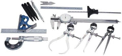 Value Collection - 12 Piece, Machinist Caliper and Micrometer Tool Kit - Includes 2 Piece Combination Square Set and Flexible Steel Rule - Exact Tool & Supply