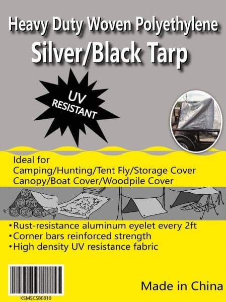 Value Collection - 60' Long x 40' Wide Polyethylene Tarp & Dust Cover - Black & Silver, Grommet, 11 to 12 mil Thickness - Exact Tool & Supply