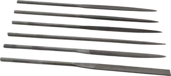Value Collection - 6 Piece Swiss Pattern File Set - 6-1/4" Long, 2 Coarseness, Round Handle, Set Includes Equalling, Flat, Half Round, Round, Square, Three Square - Exact Tool & Supply