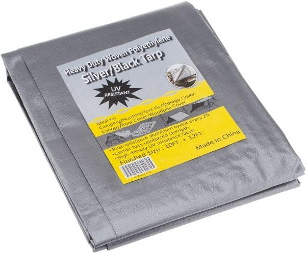 Value Collection - 12' Long x 10' Wide Polyethylene Tarp & Dust Cover - Black & Silver, Grommet, 11 to 12 mil Thickness - Exact Tool & Supply